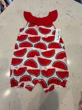 Carter's White Bib with Red Watermelon Print